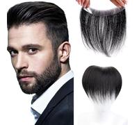 GGAUBAIFI Hombres Frente Hairline Toupee 100% Piel de cabello humano PU Hombre Postizos Frontal Hair Topper para retroceso de la línea del cabello natural, 0.59X6.3 pulgadas, 9.6 pulgadas Color negro