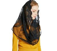 GGAUBAIFI Velo de Capilla de Encaje Venise Negro Infinito Mantilla de Misa Latina Velos de Iglesia Florales Que Cubren la Cabeza, A