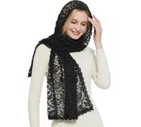 GGAUBAIFI Velo de Mantilla de la Iglesia Católica, Velo de Misa Latino Cristiano Largo y Vintage que Cubre Velos de Capilla de Encaje español para Mujeres, Negro