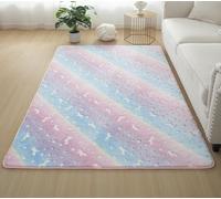 GGBOND Alfombra luminosa que brilla en la oscuridad arcoíris pony estrellas para niñas, felpa corta sandwich, suave y cómoda, 100 x 160 cm