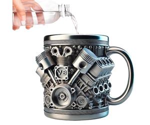 GGesii Taza de acero inoxidable 3D V8 motores 300 ml V Engines, adornos para amantes de los coches y aficionados a las carreras