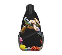 GGNKDL Bolsa de hombro cruzada con estampado de tortuga marina con fondo de coral adecuada para hombres y mujeres, adecuada para bolsas de fitness y viajes de senderismo
