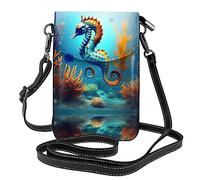 GGNKDL Bolso cruzado con estampado de caballito de mar de coral de fondo marino, bolsa para teléfono móvil, cartera pequeña para mujer, un regalo práctico adecuado para salir, hacer ejercicio y ir de