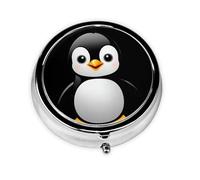 GGNKDL Bonito pastillero redondo con 3 compartimentos para almacenamiento de pastillas y viajes portátiles con estampado de pingüinos antárticos