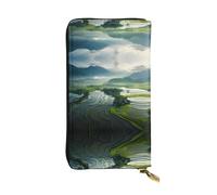 GGNKDL Cartera larga de piel con estampado de campos de arroz para mujer, bolsa de mano de gran capacidad con cremallera para tarjetas de crédito