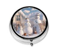 GGNKDL Happy Snowman Family Prints - Pastillero redondo con 3 compartimentos para almacenamiento de pastillas y viajes portátiles