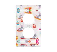 GGNKDL Impresión de imágenes de huevo de Pascua de conejo gris, panel de pared de doble enchufe, cubierta de alimentación doméstica duradera para enchufes e interruptores decorativos