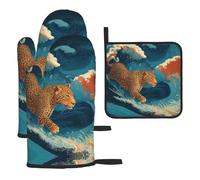 GGNKDL Leopard in The Waves - Juego de tres piezas para hornear, adecuado para cocina, grueso y duradero, buen aislamiento, adecuado para cocina y hornos microondas
