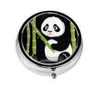 GGNKDL Pastillero redondo con 3 compartimentos para almacenamiento de pastillas y viaje portátil con estampado de panda bebé comiendo bambú