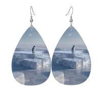 GGNKDL Penguin on the ice cube of love Prints - Pendientes colgantes de gota de agua y aretes de cuero, adecuados como regalo de cumpleaños para mujeres