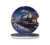 GGNKDL Posavasos antideslizantes de cerámica absorbente con impresión de tren de ferrocarril para invierno, Navidad, nieve, noche, ferrocarril, tren, decoración de coche