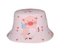 GGNKDL Sombrero de pescador de viaje de verano con estampado de cerdo volador de dibujos animados, un sombrero de playa adecuado tanto para hombres como para mujeres, color negro