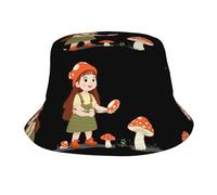 GGNKDL The Little Girl Picking Mushrooms Prints - Sombrero de verano para viajes al aire libre, un sombrero de playa adecuado tanto para hombres como para mujeres, color negro