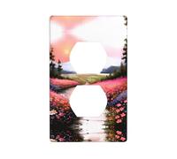 GGNKDL Un camino lleno de flores con impresión de panel de pared de doble enchufe, cubierta de alimentación doméstica duradera para enchufes e interruptores decorativos