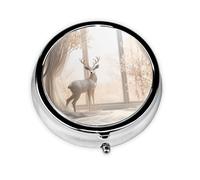 GGNKDL White Deer in The Jungle Prints - Pastillero redondo con 3 compartimentos para almacenamiento de pastillas y viajes portátiles