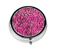 GGNKDL Zebra Tiger Leopard Pink Prints - Pastillero redondo con 3 compartimentos para almacenamiento de pastillas y viajes portátiles