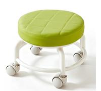 GGoty Taburete redondo de piel sintética con ruedas, ruedas universales giratorias de 360°, asiento acolchado grueso para el hogar, oficina, pedicura, cambio de zapatos (verde, 25 x 22 cm)