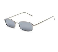 Ggpyyon Lentes de sol rectangulares estrechos vintage para mujeres y hombres, retro de los años 90, marco de metal pequeño, lentes cuadrados, colores caramelo, Plateado/espejado