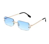 Ggpyyon Lentes de sol rectangulares sin montura para mujeres y hombres, lentes de sol retro sin marco, Dorado/azul degradado, 53 millimeters