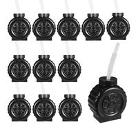 GGSTDDUP Juego de 12 tazas de camión de construcción, taza de agua con ruedas, taza de construcción para fiesta de cumpleaños, fiesta temática, decoración de fiesta de coche con popote transparente