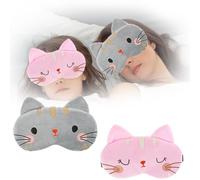 GGUFAY 2 Piezas Antifaz para Dormir Niños, Mascara para Dormir Transpirable Bloquea las Luces de Peluche, para Niñas Niños Adultos Viajes Casa Siesta (Estilo Gato)