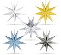 GGUFAY 5 estrellas de papel para colgar, 30 cm decoración estrella de papel 9 puntas, 5D adornos navideños estrella para decoración de ventana, Navidad, Adviento, fiesta, cumpleaños, boda (C)