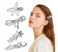 GGUFAY 6 Pinzas Horquilla Plateada, Pasadores, Arcos, Estrellas, Olas, Estrellas De Cinco Puntas, Regalos Para Mujeres Y NiñAs, Sin Arrugas, Herramienta De Clips De Peinado