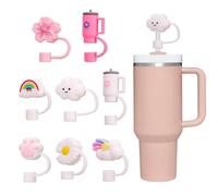 GGUFAY Accesorios para Pajita Stanley Cup, 8 Pcs Pajitas Cubiertas Accesorios, Material de Silicona a Prueba de Polvo, Tapas de Pajitas de Lindo Rosa, Cubierta de Pajita para Stanley Cup