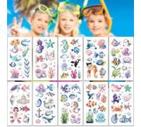 GGUFAY Animales Marinos Tatuajes Temporales Niños, 10 Hojas Tatuajes Temporales Niños, Purpurina Tatuaje Falsos,Detalles Regalos Cumpleaños Niños,Regalos Para Niños Niñas