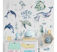 GGUFAY Cenefas Adhesivas Baño Vinilos Decorativos Tema Marino - Autoadhesivos con Delfines y Ballenas - Impermeables para Baños y Habitación Infantil - Aplicación Fácil Sin Marca