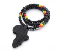 GGUFAY Collar con colgante de cadena con mapa de África, colgante de madera con patrón geométrico, regalos de moda de Hip Hop para novio