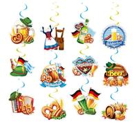 GGUFAY Decoración para la Oktoberfest de Múnich, Guirnalda en Espiral con Ganchos para Colgar del Techo, para Fiestas Decoradas al Estilo Bávaro, 12 Tarjetas de Doble Cara+12 Espirales Simples+Ganchos