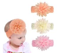 GGUFAY Diademas de Flores de Encaje para Niñas Bebés, 3 Piezas Diademas De NNailon Para Niña Bebé Banda Elástica Para el Pelo,Cintas Florales Banda,para Bebé, Niña, Niño Pequeño