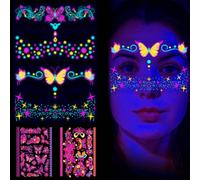 GGUFAY Set De 4 Creativos Tatuajes Temporales Calcomanias Fluorescentes De Papel De Aluminio, Que Incluyen Tatuajes Corporales Y Faciales, Perfectos Para Eventos, Festivales Y Fiestas