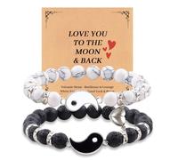 GGXDH 2 pulseras de la amistad del Yin Yang para parejas y mejor amigo, pulseras ajustables a juego con imán de corazón, pulsera de relación a larga distancia con tarjeta de regalo