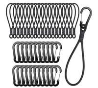 GGXZHT 20 Unidades de Goma tensora con mosquetón, expansor con mosquetón Negro, Gancho de fijación de 15 cm, Tensor de Goma de látex 100% con Gancho de Muelle, Ideal para Camping, Equipaje y Lonas.