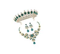 GGYTMQL 1 juego de collar y aretes elegantes para mujer, color verde, accesorios de joyería para bodas, fiestas, ocasiones especiales, diseño único de tiara, amigos