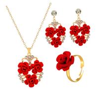 GGYTMQL 1 juego de joyas florales de rosas vintage collar pendientes anillo para mujeres para San Valentín bodas aniversarios diseño elegante