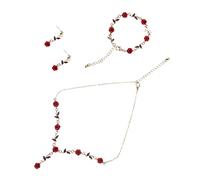 GGYTMQL 1 juego de joyas Roses para mujer, elegante pulsera de rosas rojas, collar y pendientes, juego para fiestas de boda y ocasiones especiales, joya de disfraz con diseño vintage