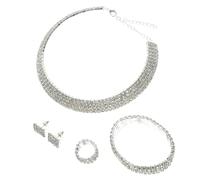 GGYTMQL 1 juego de joyería de diamantes de imitación para novia, elegante, collar, aretes, pulsera para bodas, bailes, fiestas, duradero con diseño encantador, regalo para mujeres ocasiones especiales