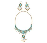 GGYTMQL 1 juego de joyería vintage con cuentas para mujer, collar étnico, aretes ligeros y duraderos, joyería de disfraz para bodas, uso diario
