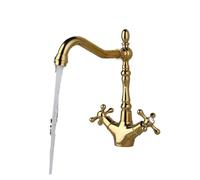 GGYTMQL 1 pcs fregadero de cocina grifo cromado cromo pulido holandra de manijas cruzadas de manija cruzada 360 ° grifo de cocina giratoria giratoria grifo caliente y fría (oro)