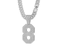 GGYTMQL 2025 Nuevo NÚMERO 8 COLETO CLECTO Menos NÚMERO 8 Culo COMENTADO con CRISMORIO Rinos DE Cristal, Cadena Cubana COLLADA DE Oro, Longitud de la Cadena de Estilo 23.62 Pulgadas
