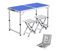 GGYTMQL 3pcs Camping Fur Recreation Plegable Sabures con Mesa Ajustable de Altura Tabla de Picnic portátil Plegable con 2 taburetes para Fiestas de jardín de Barbacoa