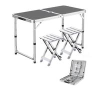 GGYTMQL 3pcs Camping Fur Recreation Plegable Sabures con Mesa Ajustable de Altura Tabla de Picnic portátil Plegable con 2 taburetes para Fiestas de jardín de Barbacoa