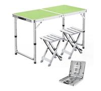 GGYTMQL 3pcs Camping Fur Recreation Plegable Sabures con Mesa Ajustable de Altura Tabla de Picnic portátil Plegable con 2 taburetes para Fiestas de jardín de Barbacoa