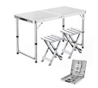 GGYTMQL 3pcs Camping Fur Recreation Plegable Sabures con Mesa Ajustable de Altura Tabla de Picnic portátil Plegable con 2 taburetes para Fiestas de jardín de Barbacoa