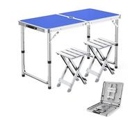 GGYTMQL 3pcs Camping Fur Recreation Plegable Sabures con Mesa Ajustable de Altura Tabla de Picnic portátil Plegable con 2 taburetes para Fiestas de jardín de Barbacoa