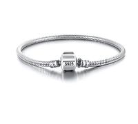 GGYTMQL 90% 925 Brazalete de encantos para Mujeres Joyas Finas Gruesas 3.0 mm Suave/Liso Hueso de Serpiente Brazalete básico 16-23 cm