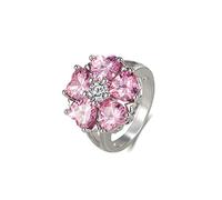 GGYTMQL 925 Anillo de conglomerados de flores de plata esterlina para mujeres anillos de circonía cúbicos en forma de corazón rosa Anillo de boda de halo de halo anillo de boda Eternity (9#)
